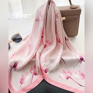Dailyacc Pink Tulip Scarf Hair Bandana in Lightweight Silky Soft Satiny Fabric